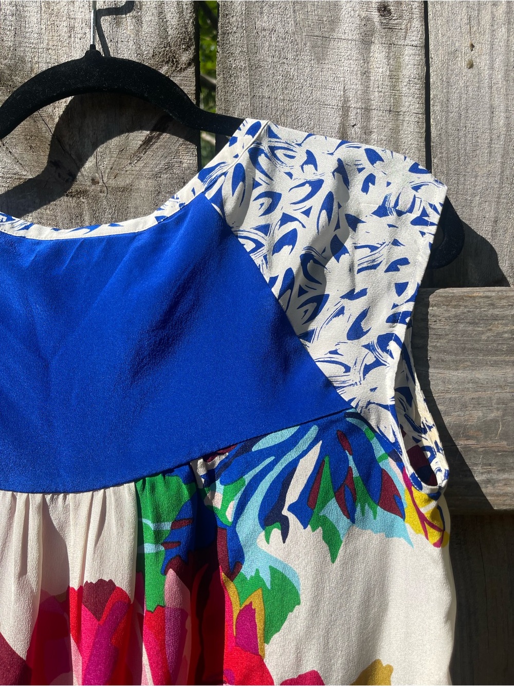Maeve Vibrant Silk Floral Sleeveless V-Neck Top - Blue, Pink, Yellow, Green - Picture 8 of 8
